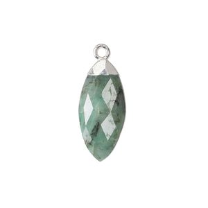 Emerald / copper / sterling silver 1pkg1, silver-plated hand-cut faceted puffed marquise drop 19x9mm