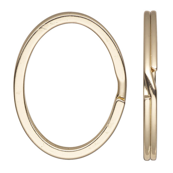 Split ring, gold-finished steel, 37x28mm flat oval. Sold per pkg of 100. image number 0