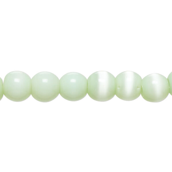 Bead, cat's eye glass (fiber optic glass), mint green, 6-8mm round. Sold per 14-inch strand, approximately 55 beads. image number 0