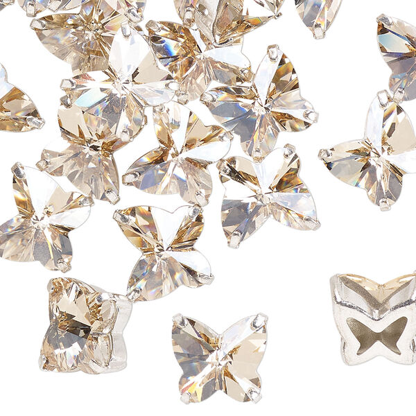 Sew-on 12pk honey silver plate, Preciosa Czech crystal 10mm spacer butterfly image number 0