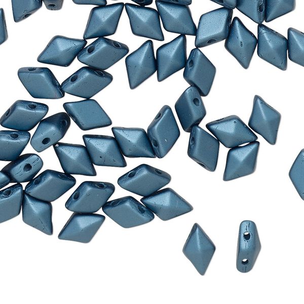 Bead, DiamonDuo™, Czech pressed glass, opaque alabaster pastel blue petrol, 8x5mm faceted diamond with flat back and (2) 0.7-0.8mm holes. Sold per 50-gram pkg, approximately 350 beads. image number 0