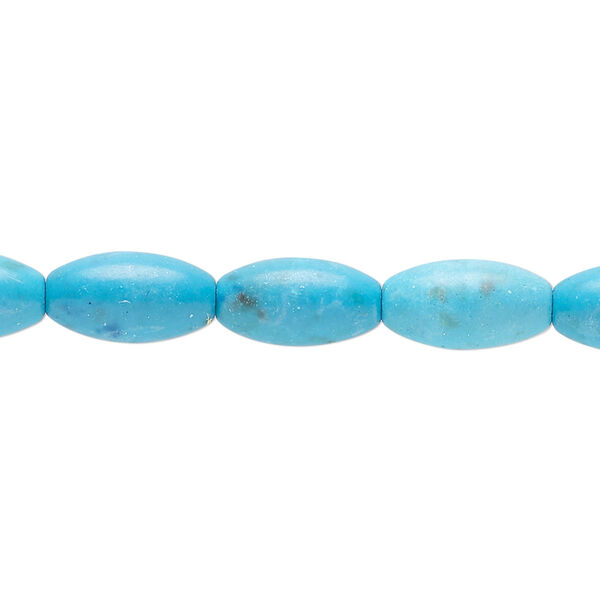 Bead, magnesite (dyed / stabilized), blue, 12x5mm-13x7mm oval, B- grade, Mohs hardness 3-1/2 to 4. Sold per 16-inch strand. image number 0