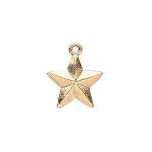 Charm, antique gold-finished "pewter" (zinc-based alloy), 15x15mm double-sided faceted star. Sold per pkg of 10.