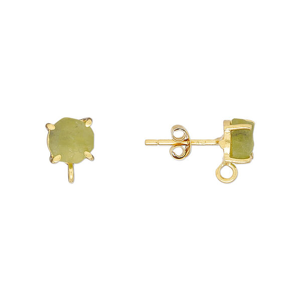 Sterling silver / peridot 1pkg2, rough nugget earstud / closed loop gold-plated 5-7mm image number 0