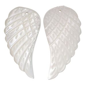Focal, trochus shell (natural), 36x20mm-40x24mm single-sided hand-cut left- and right-facing carved wing, Mohs hardness 3-1/2. Sold per pkg of 2.