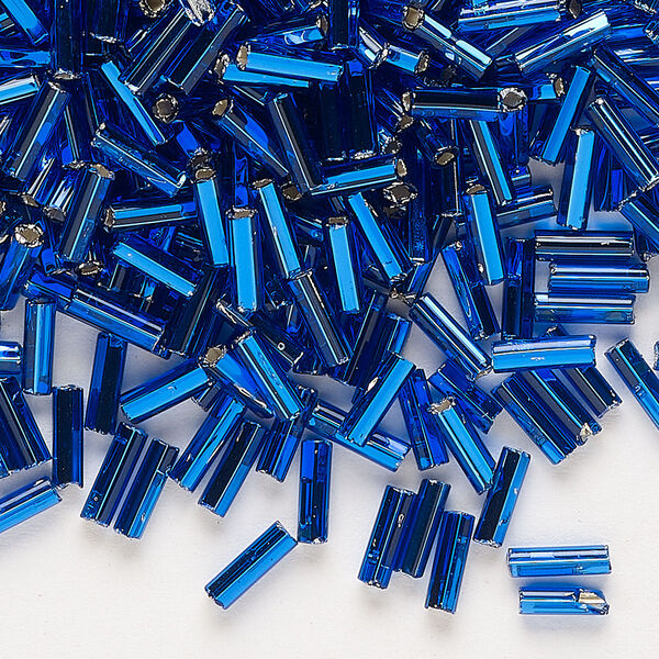 Bead, Preciosa Ornela Czech glass, bugle bead, pkg/50g, 1/4 inch, silver-lined transparent sapphire blue, (67300). image number 0
