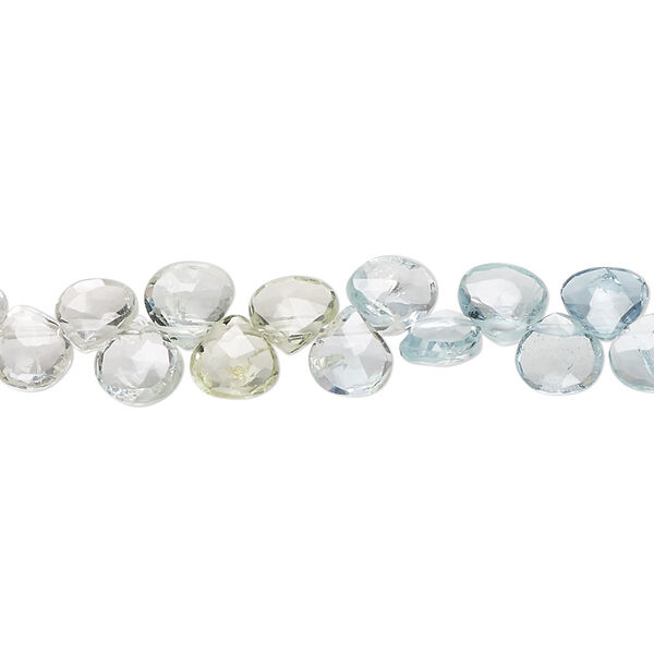 Multi-beryl 1pkg1, hand-cut top-drilled faceted puffed teardrop bead B grade, 8 inch 5-6mm image number 0