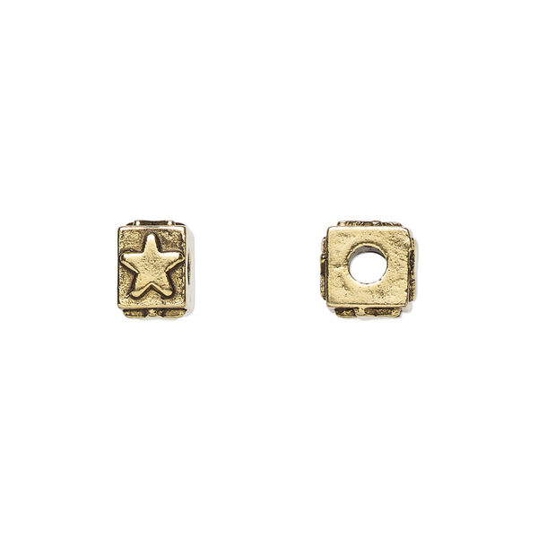 Bead, antique gold-plated pewter (tin-based alloy), 8x6mm rectangle with star. Sold per pkg of 4. image number 0