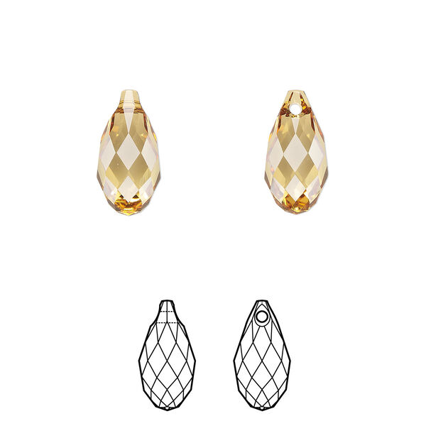 Briolette 2pk golden topaz, Crystal Passions® 13x6.5mm pendant drop 6010 image number 0