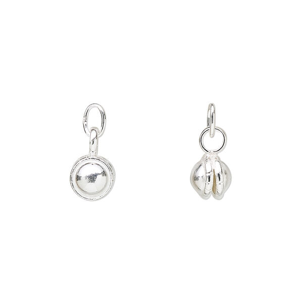 Drop, sterling silver, 6mm bell with clapper and jump ring. Sold per pkg of 6. image number 0