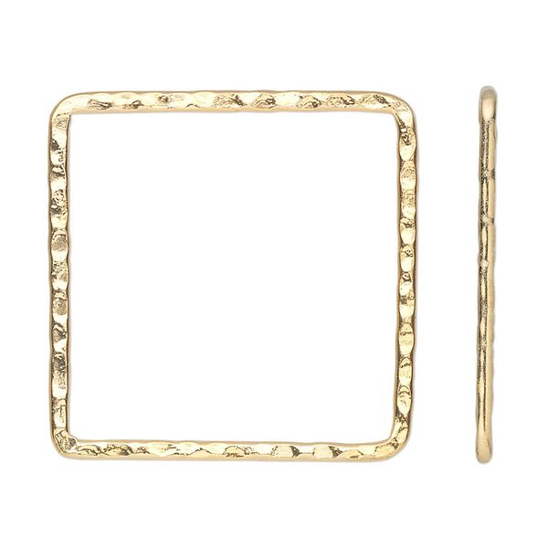 Component, gold-plated steel, 30mm double-sided undrilled hammered flat open square. Sold per pkg of 8. image number 0