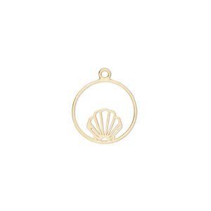 Charm Amoracast® 1pkg1 sterling silver, 14mm double-sided cutout mermaid seashell round, brushed "vermeil" (gold finish)