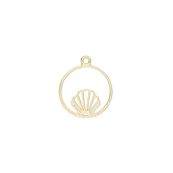 Charm Amoracast® 1pkg1 sterling silver, 14mm double-sided cutout mermaid seashell round, brushed "vermeil" (gold finish) image number 0
