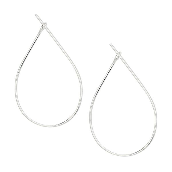 Ear wire 1pkg100 silver-plated, 27x17mm teardrop hoop, 23 gauge brass 50 pair image number 0