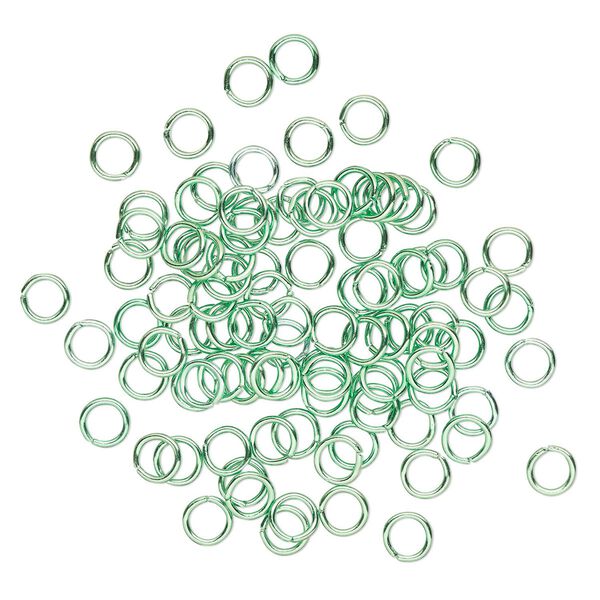 Jump ring, anodized and dyed aluminum, lime green, 8mm round, 5.4mm inside diameter, 16 gauge. Sold per pkg of 100. image number 0