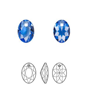 Drop 2pk sapphire, Crystal Passions® 11.5mm pendant elliptic cut 6438