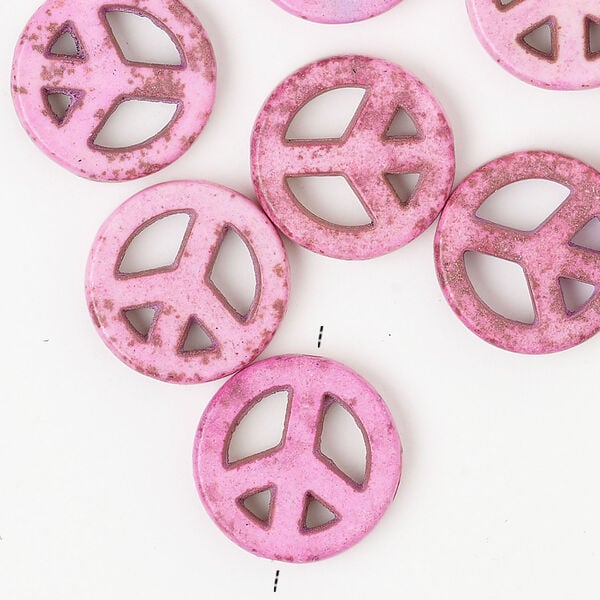 Magnesite 1pkg12, peace sign bead 15mm pink & brown image number 1