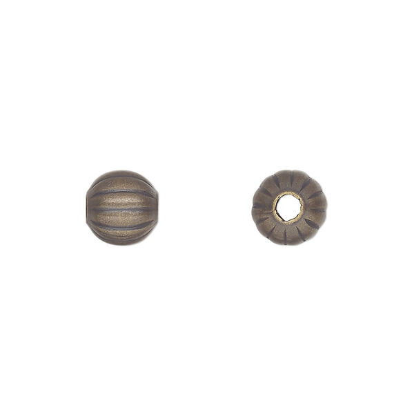 Bead, antique gold-plated brass, 8mm corrugated round. Sold per pkg of 100. image number 0