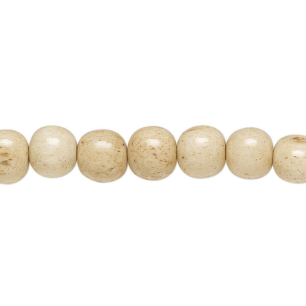 Bead, bone (dyed), antiqued brown and white, 8mm round, Mohs hardness 2-1/2. Sold per 15-1/2" to 16" strand. image number 0