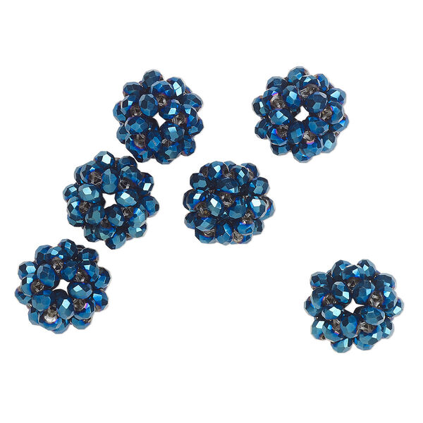 Bead, glass and monofilament, opaque metallic blue, 10mm round. Sold per pkg of 6. image number 0