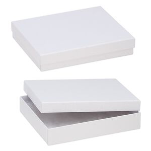 Box, paper, "cotton"-filled, white, 6-1/8 x 5-1/8 x 1-1/8 inch textured rectangle. Sold per pkg of 10.