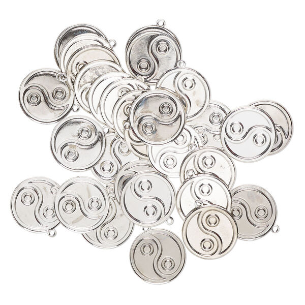 Drop, steel, pkg/30, 18mm 2-sided round with yin-yang design, antique silver finish. image number 0