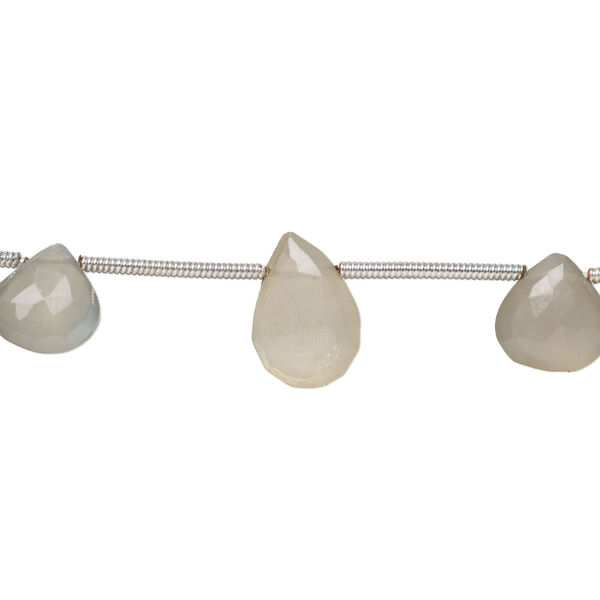 Grey moonstone 1pkg11, hand-cut top-drilled faceted puffed teardrop bead natural C+ grade, 9x6mm-12x8mm image number 0