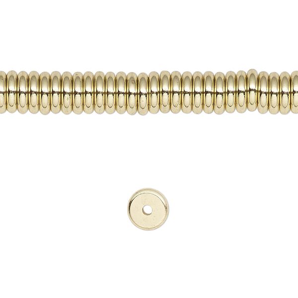Bead, brass, 6x2mm slim rondelle. Sold per 8-inch strand. image number 0