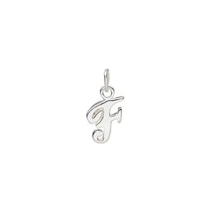 Charm, sterling silver, 10x7mm Champagne cursive alphabet letter "F." Sold individually.
