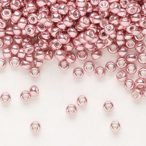 Seed bead, Miyuki, glass, pkg/50g, #8 rocaille, opaque galvanized pink blush, (RR-1067).