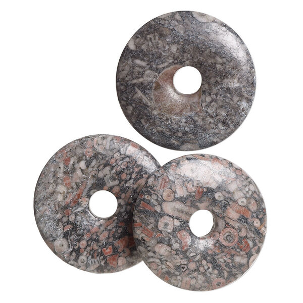 Fossil agate 1pkg3, donut focal natural B grade, 39-41mm image number 0