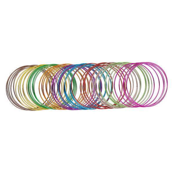 Bracelet mix, bangle, steel, multicolored metallic, 1mm wide, 8-1/2 inches. Sold per pkg of 60. image number 0