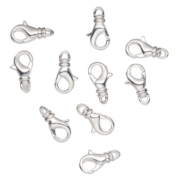 Clasp, lobster claw, silver-plated brass, 12x7mm. Sold per pkg of 10. image number 0