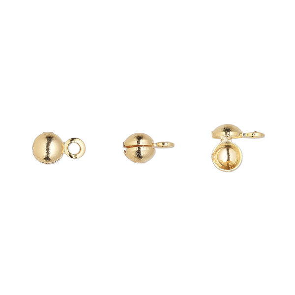 Bead tip, gold-plated brass, 6.5x4mm side clamp-on with open loop. Sold per pkg of 100. image number 0