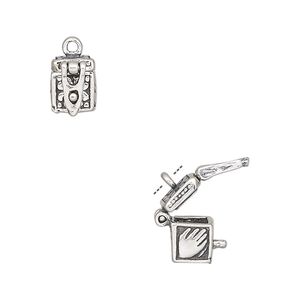 Charm, sterling silver, 8x7mm hinged fancy rectangle prayer box with cross and hand design with safety catch. Sold per pkg of 2.