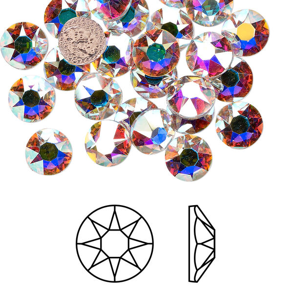 Flat back 12pk crystal AB foil back, Crystal Passions® hotfix rhinestone 7.07-7.27mm rose round SS34 2078HF image number 0