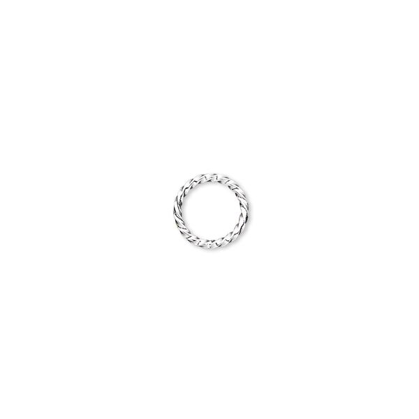 Jump ring, silver-plated brass, 8mm twisted round, 6.3mm inside diameter, 18 gauge. Sold per pkg of 100. image number 0