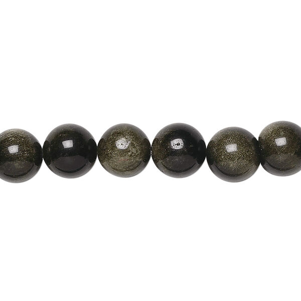 Bead, golden sheen obsidian (natural), 8mm round, A grade, Mohs hardness 5 to 5-1/2. Sold per 15-1/2" to 16" strand. image number 0