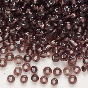 Seed bead, glass, pkg/100g, #6 round, translucent silver-lined purple.