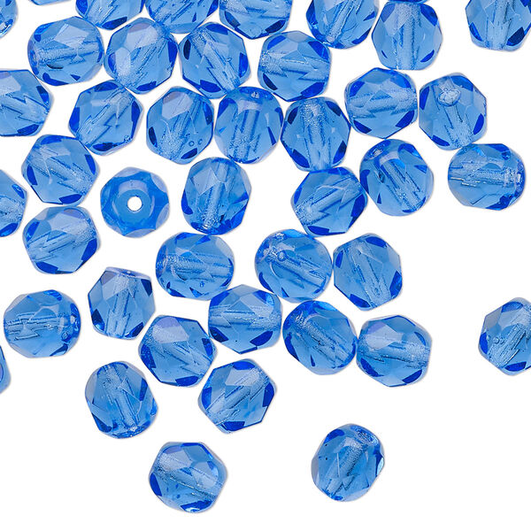 Bead, Czech fire-polished glass, translucent light cobalt, 6mm faceted round. Sold per pkg of 1,200 (1 mass). image number 0