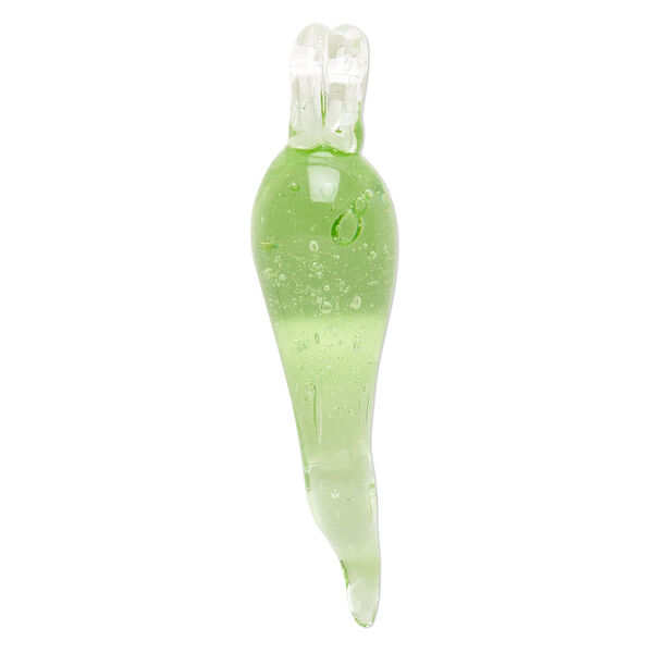 Focal, lampworked glass, pkg/1, transparent clear and green, 53x13mm-58x18mm chili pepper. image number 0