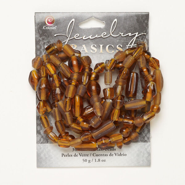 Bead mix, lampworked glass, frosted translucent amber, 6mm-15x7mm mixed shapes. Sold per 50-gram pkg, approximately 125 beads. image number 0