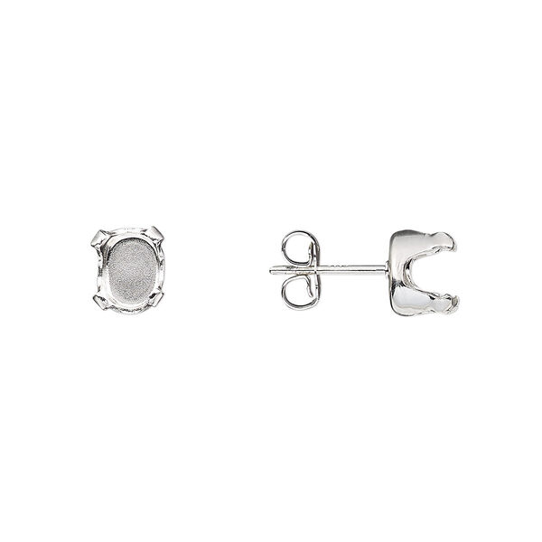 Earstud, Snap-Tite®, sterling silver, 7x5mm 4-prong oval setting. Sold per pkg of 2 pairs. image number 0