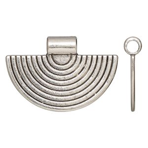 Pendant, slide, antique silver-finished "pewter", 34.5x23mm double-sided fan with line design, 3.5mm inside diameter. Sold per pkg of 4.