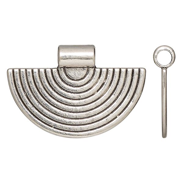 Pendant, slide, antique silver-finished "pewter", 34.5x23mm double-sided fan with line design, 3.5mm inside diameter. Sold per pkg of 4. image number 0