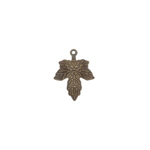 Charm, antique gold-plated brass, 12mm double-sided maple leaf. Sold per pkg of 20.