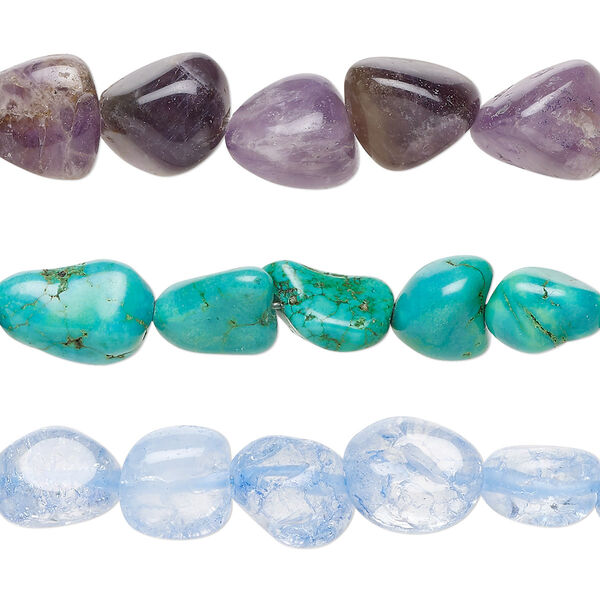 Multi-gemstone / glass 1pkg3, nugget bead 13 inch mix medium image number 0
