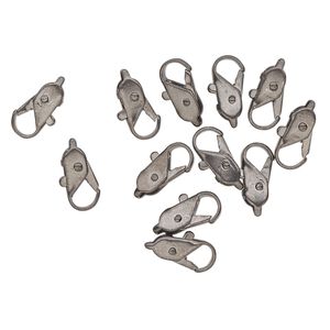 Clasp, lobster claw, gunmetal-finished stainless steel, 12x6mm. Sold per pkg of 12.