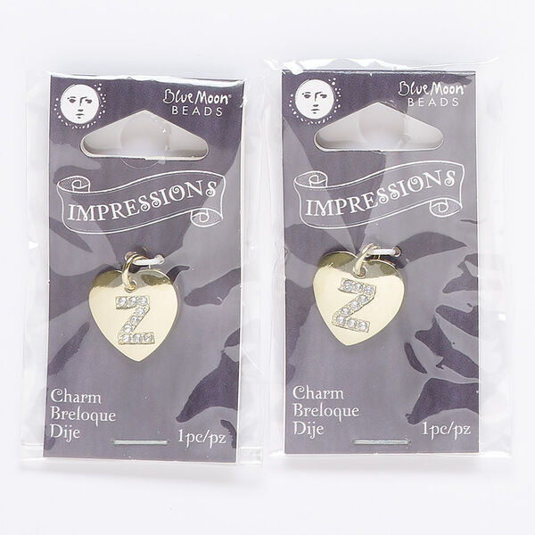 Charm, glass / gold-finished "pewter" (zinc-based alloy) / steel, clear, 16x15mm puffed heart with alphabet letter "Z." Sold per pkg of 2. image number 0