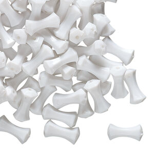 Bead, vintage German acrylic, white, 10x4.5mm fancy round tube. Sold per pkg of 100.